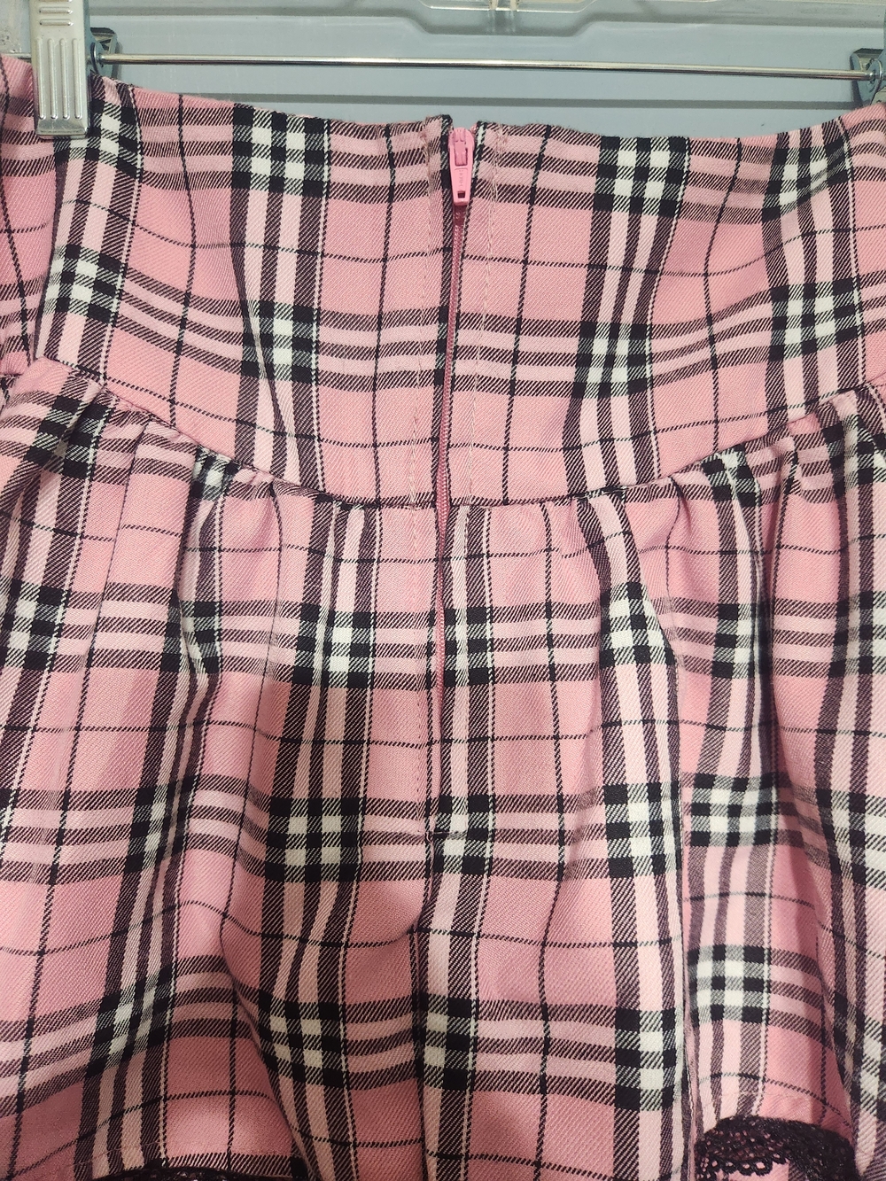 Hot Topic Pink & Black Plaid Corset Tie Lace Tiered Mini Skirt. Size XL. - Picture 6 of 8